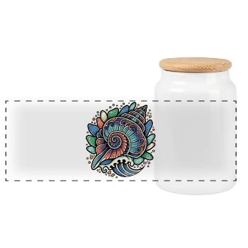 Nautilus Shell Spiral Ocean Wave Retro - Panoramic Cookie Jar with Wooden Lid - white - Front