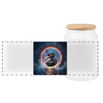 Stellar Ibis with Cosmic Ring - Panoramic Cookie Jar with Wooden Lid - white - Front