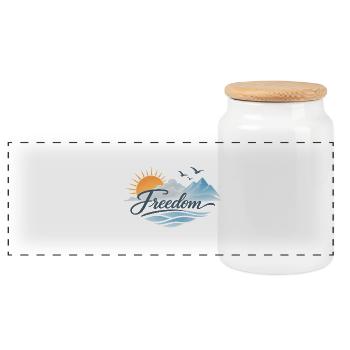 Freedom Horizon Mountain Sunset Design - Panoramic Cookie Jar with Wooden Lid - white - Front