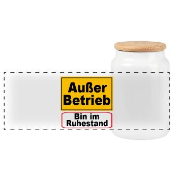 Außer Betrieb Ruhestand Schild - Panorama Keksdose mit Holzdeckel - Weiß - Vorne