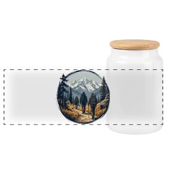Mountain Hikers Trail Circle Illustration Tee - Panoramic Cookie Jar with Wooden Lid - white - Front