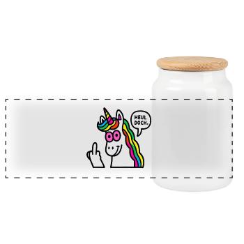 Regenbogen Unicorn Mittelfinger - Panorama Keksdose mit Holzdeckel - Weiß - Vorne