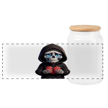 Skeleton - Broken Heart - Panoramic Cookie Jar with Wooden Lid - white - Front