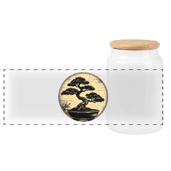 Bonsai in the Zen circle - Panoramic Cookie Jar with Wooden Lid - white - Front