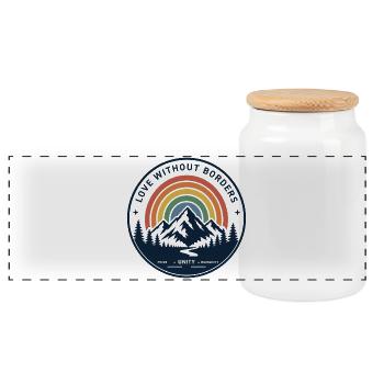 Love Without Borders Rainbow Mountain - Panoramic Cookie Jar with Wooden Lid - white - Front