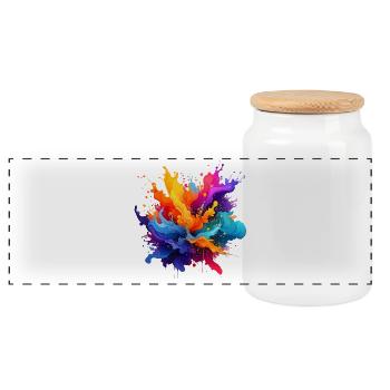 Kaleidoscopic explosion of colour - Panoramic Cookie Jar with Wooden Lid - white - Front