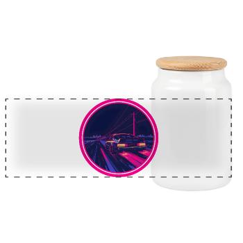 Retro Synthwave Cyberpunk Neon-Auto - Panorama Keksdose mit Holzdeckel - Weiß - Vorne