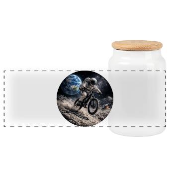 Lunar Bike Astronaut - Panorama Keksdose mit Holzdeckel - Weiß - Vorne