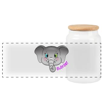 Ölöfönt - The sugar-sweet elephant with glittering eyes - Panoramic Cookie Jar with Wooden Lid - white - Front