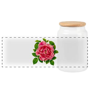 Klassische rosa botanische Rosenillustration - Panorama Keksdose mit Holzdeckel - Weiß - Vorne