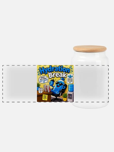 Hydration Break Cartoon-Flasche - Panorama Keksdose mit Holzdeckel - Weiß