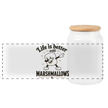 Das Leben ist besser mit Marshmallows - Panorama Keksdose mit Holzdeckel - Weiß - Vorne