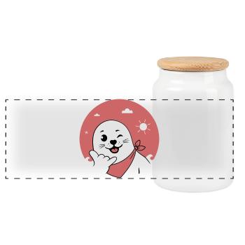 Winking Seal Wearing a Bandana Throwing Shaka Sign - Panoramic Cookie Jar with Wooden Lid - white - Front