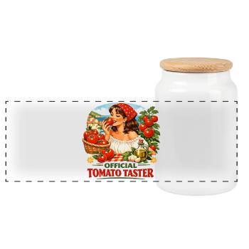 Official Tomato Taster - Tomato Girl Vintage - Panorama Keksdose mit Holzdeckel - Weiß - Vorne