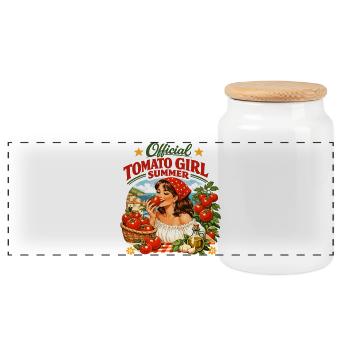Official Tomato Girl Summer Retro Design - Panoramic Cookie Jar with Wooden Lid - white - Front