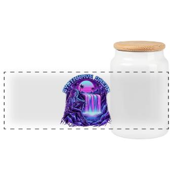 Synthwave Dream: Neon Waterfall and the 80s - Panoramic Cookie Jar with Wooden Lid - white - Front