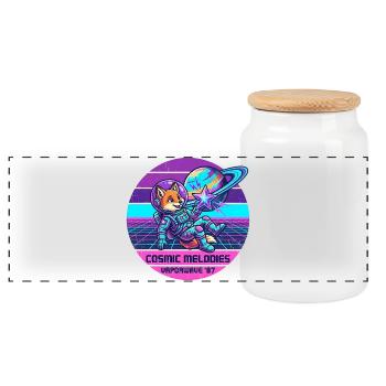 Astronaut Fuchs Weltall Retro Vaporwave - Panorama Keksdose mit Holzdeckel - Weiß - Vorne