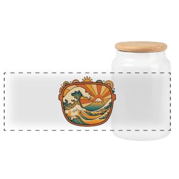 Groovy Japan Wave Retro Vintage - Panoramic Cookie Jar with Wooden Lid - white - Front