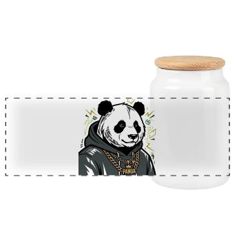 Streetwear Hip Hop Panda Bear - Panoramic Cookie Jar with Wooden Lid - white - Front
