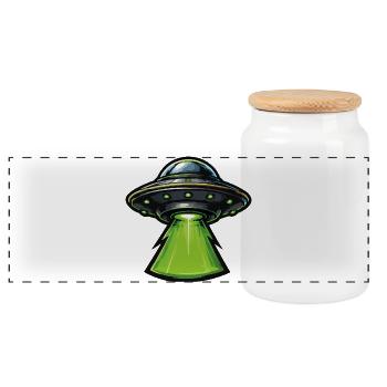 Green UFO Laser Beam - Panoramic Cookie Jar with Wooden Lid - white - Front