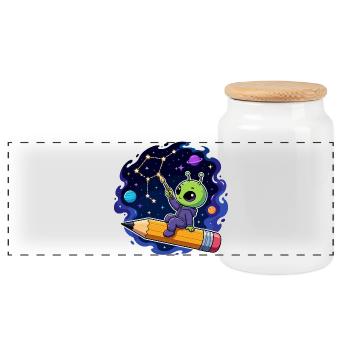 Un extraterrestre sur un crayon dans le ciel étoilé - Boîte à biscuits avec couvercle en bois - blanc - Devant