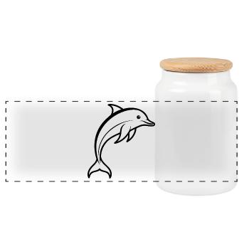 Dolphin - Panoramic Cookie Jar with Wooden Lid - white - Front