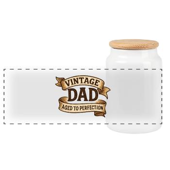 Vintage Dad – Aged to Perfection Oldschool Banner - Panorama Keksdose mit Holzdeckel - Weiß - Vorne