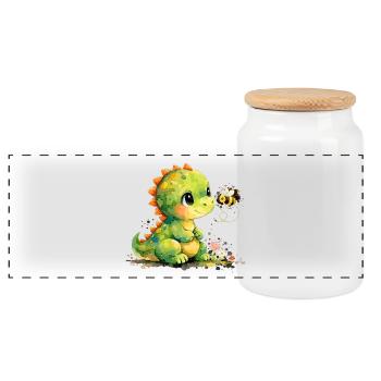 Dinosaure aquarelle avec abeille : Dino mignon - Boîte à biscuits avec couvercle en bois - blanc - Devant