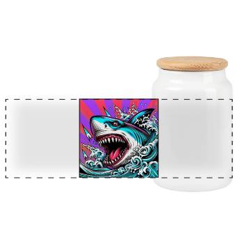 Shark - Panoramic Cookie Jar with Wooden Lid - white - Front