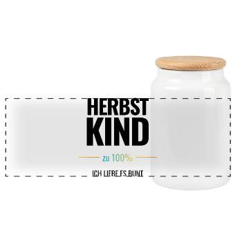 Herbstkind zu 100% Ich liebe es bunt - Panorama Keksdose mit Holzdeckel - Weiß - Vorne
