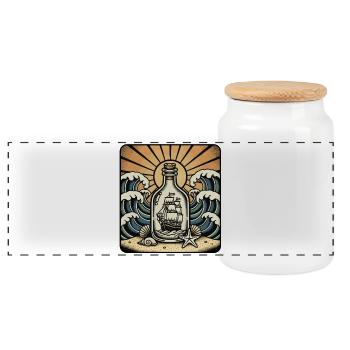 Retro Ocean Sun Waves Bottle Boat - Panorama Keksdose mit Holzdeckel - Weiß - Vorne