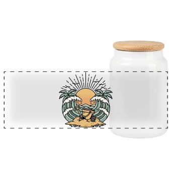 Seau Pelle Plage Vagues Palmiers Soleil Retro - Boîte à biscuits avec couvercle en bois - blanc - Devant
