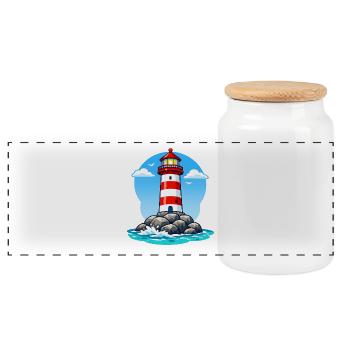 Leuchtturm - Maritim Meer Küste Nordsee Hoffnung - Panorama Keksdose mit Holzdeckel - Weiß - Vorne