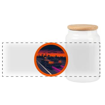 Retro JDM Sportwagen Synthwave Cyberpunk T-Shirt - Panorama Keksdose mit Holzdeckel - Weiß - Vorne