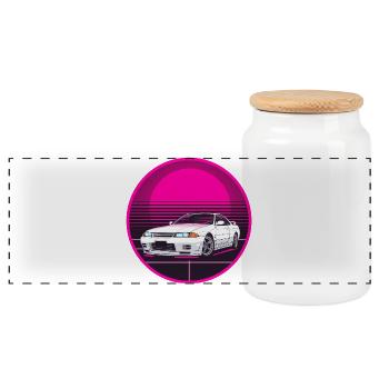 Retro JDM Drift Car Synthwave Pink Circle T-Shirt - Panorama Keksdose mit Holzdeckel - Weiß - Vorne