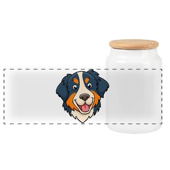 Bernese Mountain Dog (Comic Portrait/Easy) - Panoramic Cookie Jar with Wooden Lid - white - Front