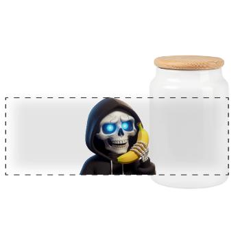 Squelette avec banane - Boîte à biscuits avec couvercle en bois - blanc - Devant