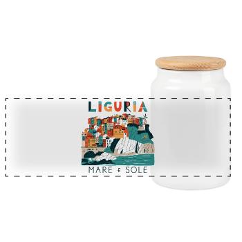 Liguria: Meer und Sonne - Panorama Keksdose mit Holzdeckel - Weiß - Vorne