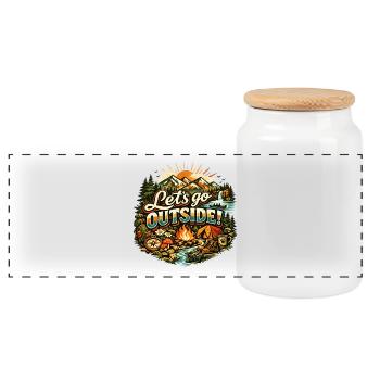Let's Go Outside Camping Adventure Design - Panoramic Cookie Jar with Wooden Lid - white - Front