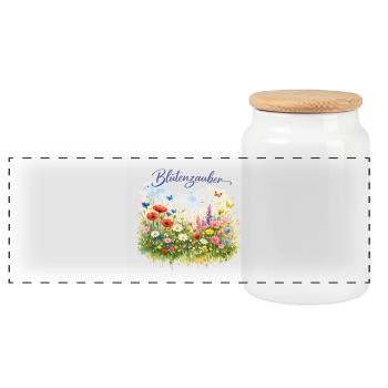 Blütenzauber Aquarell Wildblumenwiese - Panorama Keksdose mit Holzdeckel - Weiß - Vorne