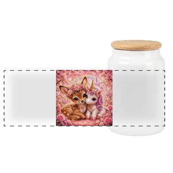 Elfes fleuris Forêt amoureuse Mignonne Licorne Cerf mignonne - Boîte à biscuits avec couvercle en bois - blanc - Devant