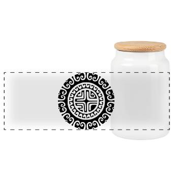 Black Tribal Flower - Panoramic Cookie Jar with Wooden Lid - white - Front