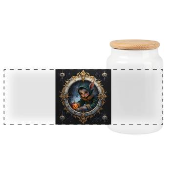 Astral Goblin on Gold Watch - Panoramic Cookie Jar with Wooden Lid - white - Front