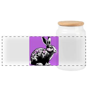 rabbit - Panoramic Cookie Jar with Wooden Lid - white - Front