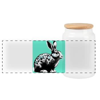 rabbit - Panoramic Cookie Jar with Wooden Lid - white - Front