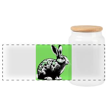 rabbit - Panoramic Cookie Jar with Wooden Lid - white - Front