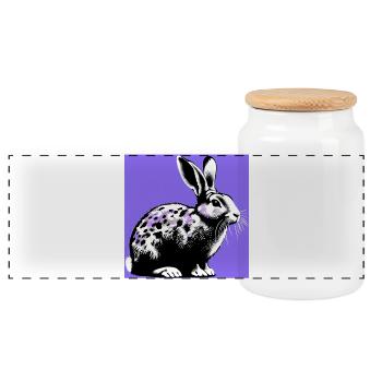 rabbit - Panoramic Cookie Jar with Wooden Lid - white - Front