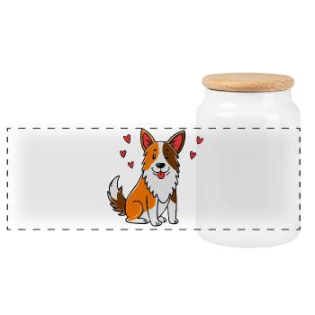 Cute Border Collie (comic) - Panoramic Cookie Jar with Wooden Lid - white - Front