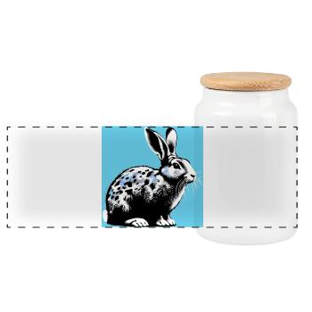 rabbit - Panoramic Cookie Jar with Wooden Lid - white - Front