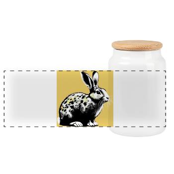 rabbit - Panoramic Cookie Jar with Wooden Lid - white - Front